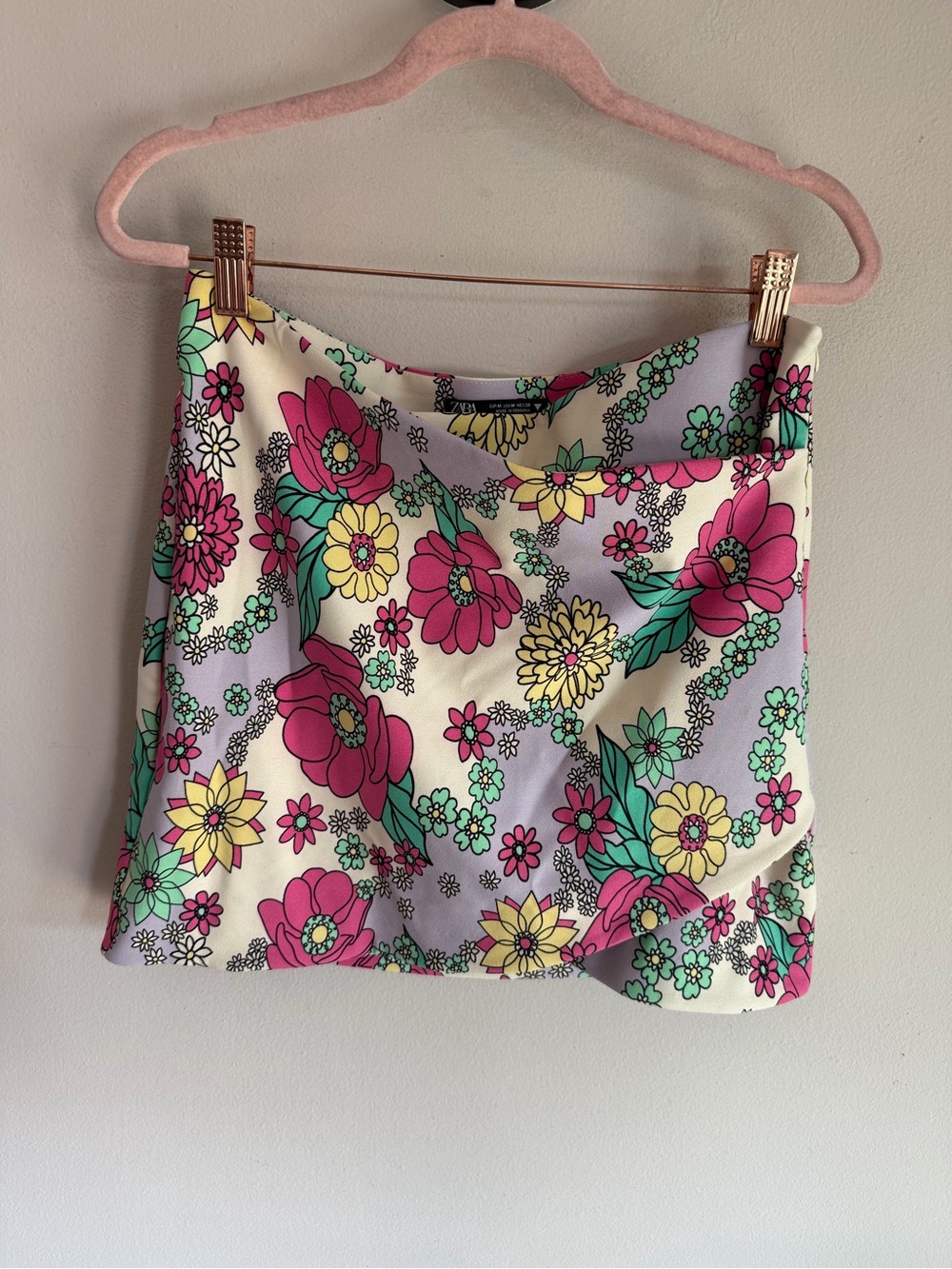 ZARA Retro Floral Draped Faux-Wrap Mini Skirt - Size Medium